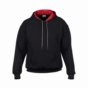 Gildan 185C00 hooded sweater contrast black red
