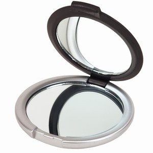Cosmetica spiegeltje met 2 spiegeltjes waarvan Ã©Ã©n vergrotend, zwart, zilver