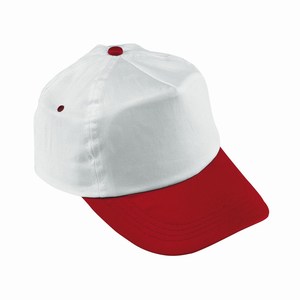 5 panel katoenen baseball cap in twee kleuren combinatie met verstelbare sluiting, wit, rood