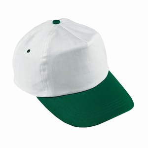 5 panel katoenen baseball cap in twee kleuren combinatie met verstelbare sluiting, wit, groen