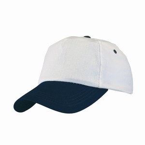 5 panel katoenen baseball cap in twee kleuren combinatie met verstelbare sluiting, wit, blauw