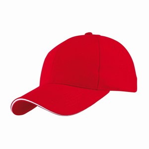 5 panel baseball cap met bollende klep en klittenbandsluiting uitgevoerd in geborsteld katoen, rood