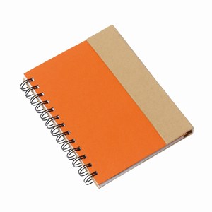 Notitieboekje van gerecycled papier met balpen âMagnyâ. Oranje, Naturel.